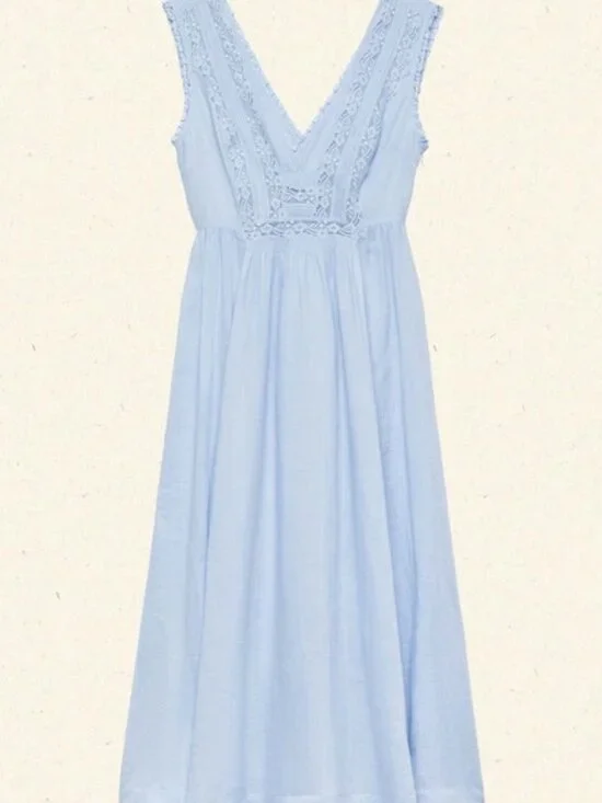 Doen Light Blue Embroidered V-Neck Midi Dress NWT perfect - Picture 7 of 14